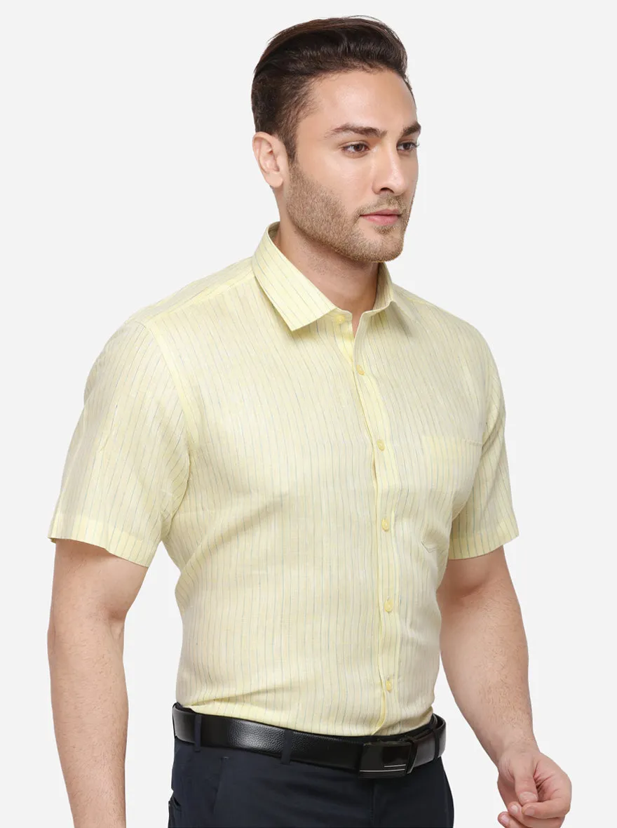 Yellow Striped Regular Fit Formal Shirt | JadeBlue